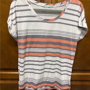 Maurices Orange and Gray Striped Short Sleeve Tee